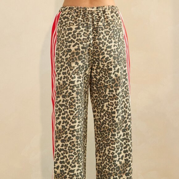 NEW VEVERET LEOPARD sports striped wide leg pants (SM-LG) loungewear travel - Picture 7 of 9